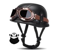 Motorcycle Retro Half Helmet with Goggles, German Style Vintage Motorbike Quick Release Buckle Helmet, ECE Approved Men Women Four Seasons Helmet for Chopper Cruiser Scooter