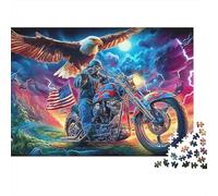 Motorcycle Rider American Flag 1000 Piece Jigsaw Puzzle Paper for Adults Thunder Eagle Puzzle Game for Family Relaxation Home Decor 70x50cm/1000pcs