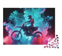 Motorcycle Rider Blue Red Smoke 1000 Piece Jigsaw Puzzle Paper for Adults Night Scene Puzzle Game Family Focus Gift 38x26cm/1000pcs