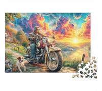 Motorcycle Rider Countryside Sunset Jigsaw Puzzle for Adults 1000 Piece Jigsaw Puzzle Paper Game Relaxation Gift 70x50cm/1000pcs