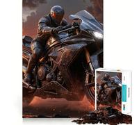 Motorcycle Rider in Fiery Landscape Jigsaw Puzzle 1000 Piece for Adults Focus Boost Real Thick Family Play Night Play (50x75cm)