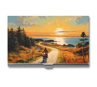 Motorcycle Rider Paintings Business Card Holder Metal Wallet Credit Card ID Case for Men Women