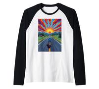 Motorcycle Rider Solitary Highway Sunset Freedom Raglan Baseball Tee