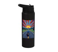 Motorcycle Rider Solitary Highway Sunset Freedom Stainless Steel Insulated Water Bottle