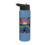 Motorcycle Rider Solitary Highway Sunset Freedom Stainless Steel Insulated Water Bottle