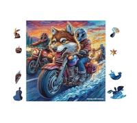 Motorcycle Rider with Wolf 100 Pieces Classic Jigsaw Puzzle Puzzle for Adults Concentration Training Wall Art Mental Exercise Cardboard 28x28cm