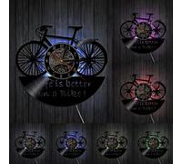 Motorcycle Rider's Motto Bikers Home Decor Art Life Is Better On a Bike Retro Vinyl Record Wall Clock Bicycle Cyclist Wall Clock With LED