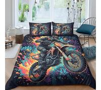 Motorcycle Riding King Duvet Cover Sets Soft Microfiber Outdoor Off-Road Bedding Set 3D Printed Quilt Cover 240 x 220 cm with Zipper Closure and 2 Pillowcases a-1985