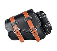 Motorcycle Saddle Bags|Pvc Faux Leather Side Bags|Waterproof Side Swing ArmBags|Side Tool Bag for Harley Sportster|Universal Storage Tool Bag for Motorbike|with cup holder|two-color belt|Black4|Left