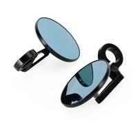 Motorcycle Scooter Mirrors, 3" CNC Short Arm Round Handlebar End Mirrors, 7/8"-1" BAR, Blue Glass Rearview Accessories