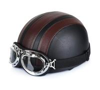 Motorcycle Scooter Open Half-face Leather Helmet With Anti-uv Goggles Retro Vintage Style 54-60cm