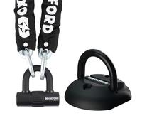 Motorcycle Security Kit Oxford HD Chain 2mx10mm with D Lock and Hardened Steel Task Force Ground Anchor Anti-Theft Motorbike Lock System,