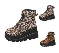 Motorcycle Shoes Wear-Resistant Winter Boots Non-Slip Lace-Up Boots Women's Warm Lined Waterproof Bomber Shoes Chunky Leopard Riding Boots Vintage Slip On Boots Large Sizes, beige, 7 UK