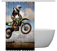 Motorcycle Shower Curtain Anti Mould 3D Extreme Sport Shower Curtains Waterproof Bathroom Curtains Quick-Drying Bath Curtain with 12 Hooks for Wet Room 200x200, Z7880