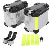 Motorcycle Side Case 38L Aluminum Alloy Luggage Box Left & Right Organizer Side Cases Panniers With Security Lock Silver/Black Sides Box 1 Pair For Helmet Luggage(Silver)