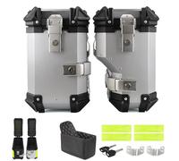 Motorcycle Side Cases,Motorcycle Luggage Side Bag with Lock,Hard Saddlebags for Motorcycle Scooter Trunk,38L Motorcycle case panniers Silver/Black Side Box 1 Pair(Silver,17x45x37 cm)