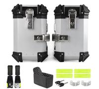 Motorcycle Side Cases,Motorcycle Luggage Side Bag with Lock,Hard Saddlebags for Motorcycle Scooter Trunk,38L Motorcycle case panniers Silver/Black Side Box 1 Pair(Silver,23x45x37 cm)
