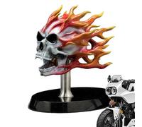 Motorcycle Skeleton Skull - 7.48in Bone Head Decor, Creative Ornament, Carved Display with Hollow Flame Style | Decorative Motorbike Statue for Riders Garage Room Shelf Tabletop Halloween Art