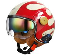 Motorcycle Skull Cap Helmet, Retro motorcycle 3/4 helmets, German Style Scooter Helmets for Men Women, Motocross Helmet with Bluetooth Approved DOT Unisex for Cruiser Moped 22,L=59-60cm