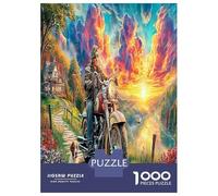 Motorcycle Sunset 1000 Piece Motorcyclist with Dog in Sunset Landscape Jigsaw Puzzles for Puzzles 1000 Pieces Jigsaw for Adults Challenging Family Puzzle Game Adults Gifts 70x50cm/1000pcs