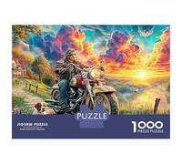 Motorcycle Sunset 1000 Pieces Jigsaw Puzzle Biker Sunset Vibrant Energetic Action - Classic Educational Game for Adults52x38cm/1000pcs