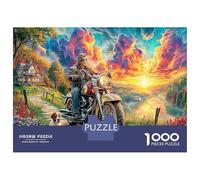 Motorcycle Sunset Jigsaw Puzzle Collectors, Biker at Sunset Eco-Friendly Paper, Ultra Difficult Puzzle, Office Break Puzzle, 70x50cm/1000pcs