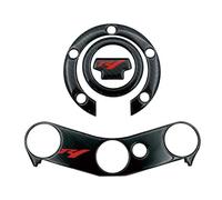 Motorcycle Tank Traction Pad for YZF R1 YZFR1 YZF1000 2002-2006 Carbon Fiber Decals Motorcycle Tank Pad Gas Cap Cover Triple Clamp Yoke Guard Stickers(Red Cap Clamp)