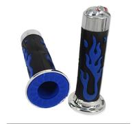 Motorcycle Throttle Grips 78 Soft Rubber Covers with Unique Red Flame Skull Design (Blue)