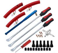 Motorcycle Tire Repair Tool Set 31 Pieces With Steel Tire Irons, Pry Bars, Lever Bars, And Valve Stem Tools For Car And Motorcycle Tires(Red)