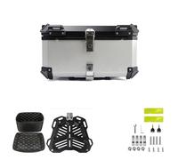 Motorcycle Top Box, 65L Aluminium Alloy Waterproof Motorcycle Topcase, Universal Motorbike Tail Box With Anti-Theft Lock System & Reflective Strips, Luggage Box for Storage Helmet - Silver Normal
