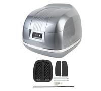 Motorcycle Top Case, 35L Motorcycle Tail Box Scooter Trunk Luggage Lockable Storage Carrier with Soft Backrest, for Helmet, Gloves, Tools (Metal Gray)