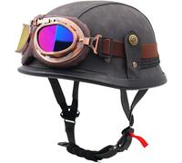 Motorcycle Vintage German Open Face Half Helmet, Chopper Pilot Moped Bicycle Cruiser Scooter DOT/ECE Approved Adults Motorcycle Helmet for Moped Scooter Street Bike 9,XL