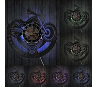 Motorcycle Vinyl Record Wall Clock Garage Unique Art Design Vintage Watch Timepiece Man Cave Workshop Decor Motorbikers Gift With LED