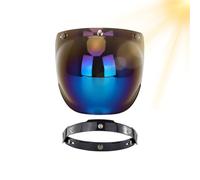 Motorcycle Visor Windproof Helmet Glass Motorcycle Lens for Sunny Days Long Distance Tours Highway Rides City Commuting Rain Weather, Plating blue sheet with black bracket set, L
