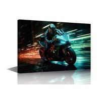 Motorcycle Wall Art for Boy's Bedroom Sports Bike Wall Decor for Living Room Motorcyclist Riding Motorbike Print Artwork Canvas House Wall Decoration Framed Artwork for Walls 16"Wx24"Hx1 Panel