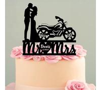 Motorcycle Wedding Mr And Mrs Cake Topper Motorcycle Couple Personalized Motorbike Biker, For Funny Novelty Acylic Personalized Party Cake