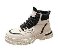 Motorcycle Work Combat Boots for Men Lace-Up Flat Ankle Boots Fashion Lightweight High Top Outdoor Trainer Combat Trekking Walking Hiking Boot Short Booties Beige Footwear Gift Size 6