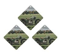 Motorcycles on Green Grass Car Air Freshener, 3 Pcs Rhombus Hanging Air Freshener Cards, Long Lasting Fragrance Scented Cards for Car, Home, Office Gray-style