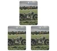 Motorcycles on Green Grass Car Air Freshener, 3 Pcs Square Hanging Air Freshener Cards, Long Lasting Fragrance Scented Cards for Car, Home, Office Gray-style