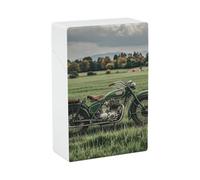 Motorcycles on Green Grass Cigarette Case Portable Novelty Cigarette Packing Box Crush Proof Waterproof Cigarette Box Novelty Gifts for Friend