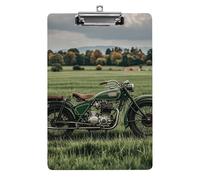 Motorcycles on Green Grass Clipboard, A4 Size Acrylic Clipboard, Decorative Standard Clipboards with Stainless Steel Hanging Hole, Portable Document Organizer for Office Supplies, Home Use