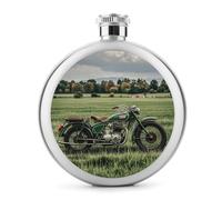 Motorcycles on Green Grass Flasks for Liquor, 5oz Stainless Steel Flask Leakproof Portable Whiskey Flask for Outdoor, Camping, Travel, Gifts