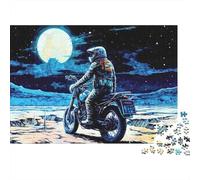 Motorcyclist Riding Moonlit 1000 Piece Difficult Puzzle for Adults Rider Alone Beneath Bright Full Moon Night Premium Sturdy Vibrant Challenging Stress Relief 70x50cm/1000pcs