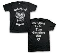 Motorhead Everything Louder Front & Back Print Mens Black Short Sleeve T Shirt Vintage Style Graphic Tees, Black, Large