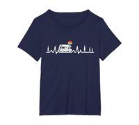 Motorhome Campervan RV Heartbeat Scenic Sunset T-Shirt, Women's Plus, Navy Blue, 1X