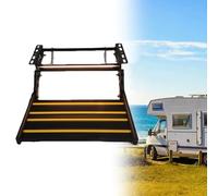 Motorhome Folding Step Stool, Truck Camper Steps, Foldable Drop Down Manual Steps, Folding, Anodized, 12V Lighting Voltage, For RV Van Motorhome Travel Trailer Black-withlight