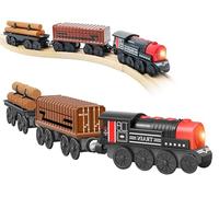 Motorised Train for Wooden Track - Battery Operated with Lights & Sounds, 3Pcs Magnetic Cargo Train Set Compatible with Thomas & Brio, Gift for Toddlers 3-5 Years