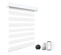 Motorized Blinds with Remote, 95% Blackout Smart Electric Zebra Shades, Built-in Rechargeable Tubular Motor Automatic Blinds for Window Compatible with Alexa Google Luxurious White, 28" W x 72" H