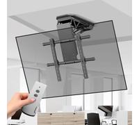 Motorized Ceiling TV Mount - Flip Down Electric Bracket with Remote Control for 50-90 Inch TVs, 0-85° Adjustable Angle, Ideal for Home Theater and Entertainment Spaces