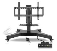Motorized LCD TV Stand with 360° Rotating Frame - Mobile TV Lift on Wheels for 32-75 Inch TVs, Adjustable Height with 3-Stage Memory Function